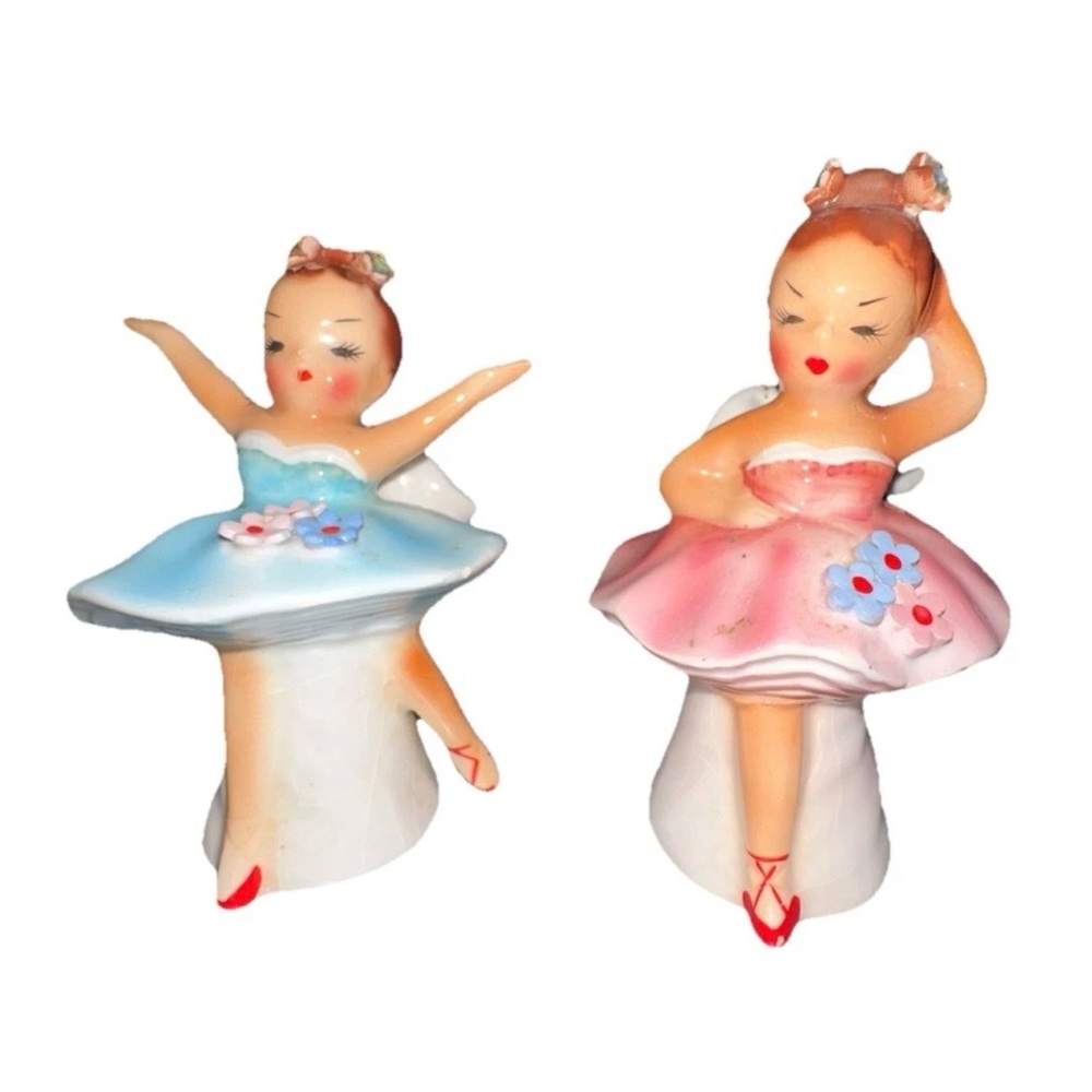 Vintage PY Angel Ballerina Rhinestones Girls Salt and Pepper Shaker Set‎ MINT